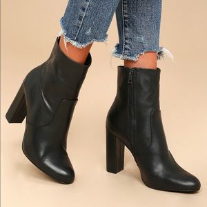 Steve Madden Editor Black Leather Mid-Calf Booties